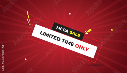 mega sale limited time only web banner vector art template design badge icon label white black gray shapes yellow bold text dark red light sun shine abstract business background offer promotion