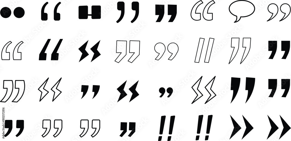 Fototapeta premium Collection of hand drawn quotation marks and punctuation symbols