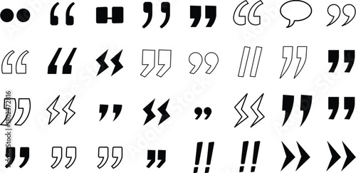 Collection of hand drawn quotation marks and punctuation symbols