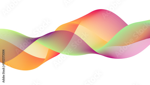 Flowing gradient wave lines with smooth blend effects. Abstract wavy line blend element for design. Digital frequency track equalizer. Colorful, shiny wave with lines created using the blend tool.