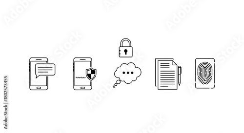 Secure digital communication icons with mobile devices and data protection elements