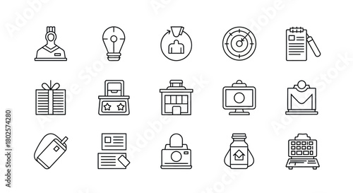 Minimalist line art icons for business and technology