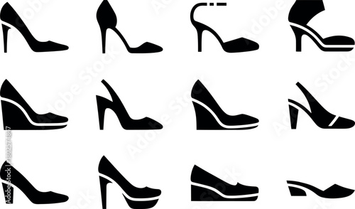 Elegant high heel shoe vector icons for fashion and design projects