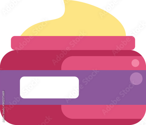 Pink jar of face cream is open, showing the yellow cream inside, ready to be applied for a skincare routine