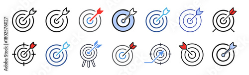 Target icons set aim arrow bullseye success accuracy business strategy vector isolated on transparent background
