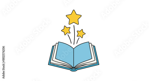 Open book with stars: imagination and learning concept