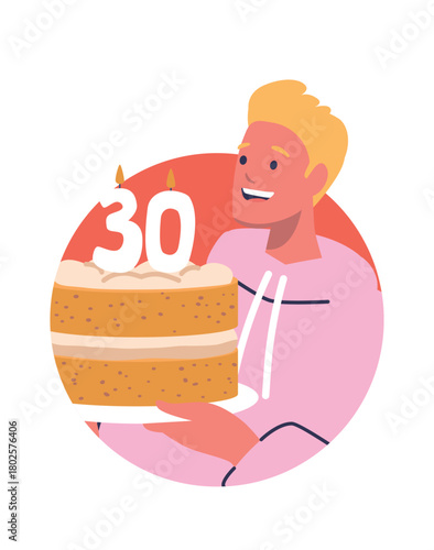 Young man holding birthday cake