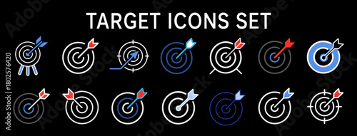 Target icons set aim arrow bullseye success accuracy business strategy vector isolated 