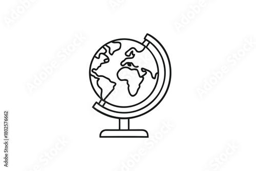 Minimalist earth globe shows continents with a black outline against a white background