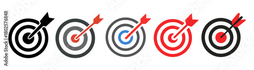 Target icons set aim arrow bullseye success accuracy business strategy vector isolated on transparent background