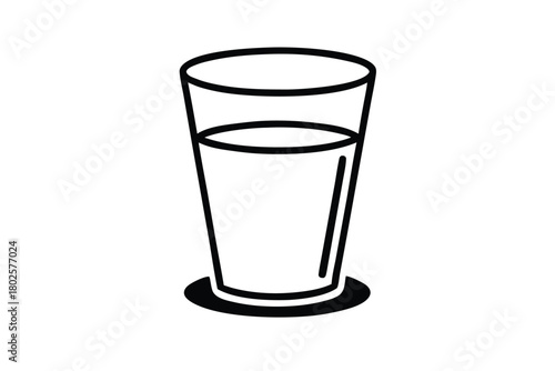 Minimalist drawing showcases a halffilled glass with clean lines on a white backdrop