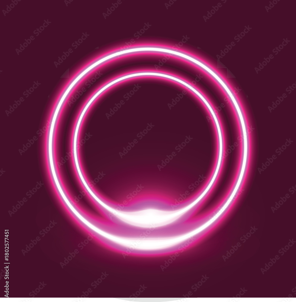 Obraz premium 3d render, pink neon round frame, circle, ring shape, empty space, ultraviolet light, 80's retro style, fashion show stage, abstract background