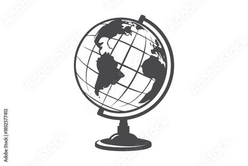 Minimalist shows a gray vintage globe displaying continents and grid lines