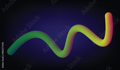 Abstract neon gradient wavy line on dark blue background