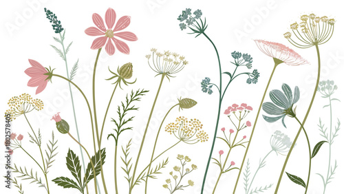 Elegant floral design featuring delicate blooms and foliage, perfect for adding a touch of nature and serene beauty to any creative project