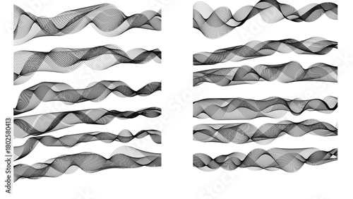 A large set of abstract smooth wavy line blends isolated on a white background. Dynamic wave line blend for design element. Abstract twisted curve lines with blend effect.	
