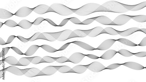A large set of abstract smooth wavy line blends isolated on a white background. Dynamic wave line blend for design element. Abstract twisted curve lines with blend effect.	
