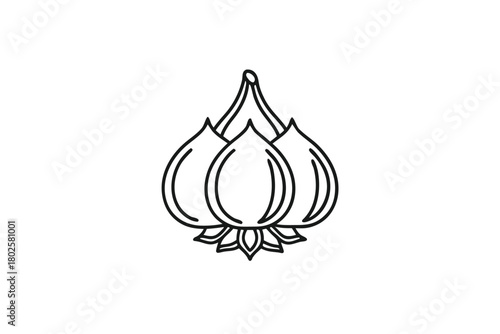 Outline garlic bulb drawing shows freshness with artistic simplicity on white background