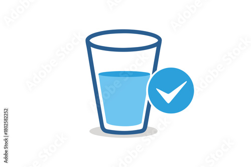 Refreshing water in glass beside blue check mark suggests safety and purity