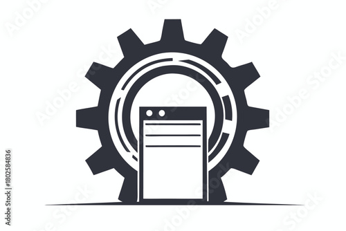 Simple illustrates a gear outline behind a web page with three lines