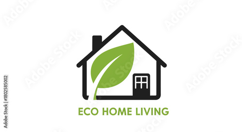 Eco-friendly house design with leaf symbol emphasizing sustainable living