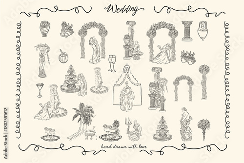 Hand Drawn Wedding Elements Collection set