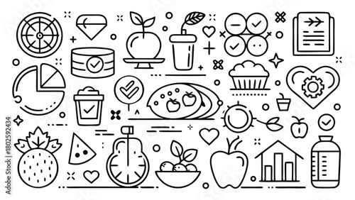 nutrition icons illustrating healthy foods and nutritional concepts..eps