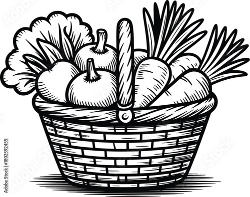 Vector illustration of basket with vegetables harvest drawing healthy food art