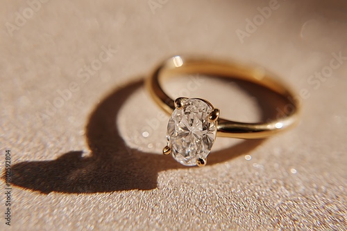 Golden engagement ring with sparkling oval cut diamond