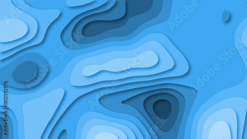 Modern Seamless Blue 3D Papercut Topography Background. Abstract Technology Canyon Map Texture with Layered Waves. 