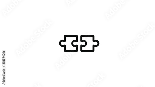 Two connected puzzle pieces icon representing solution, teamwork, partnership, and integration on a white background.