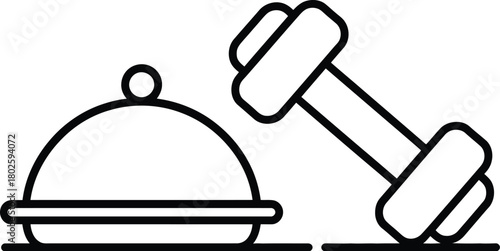 Healthy lifestyle concept diet and fitness food and dumbbell icon illustration