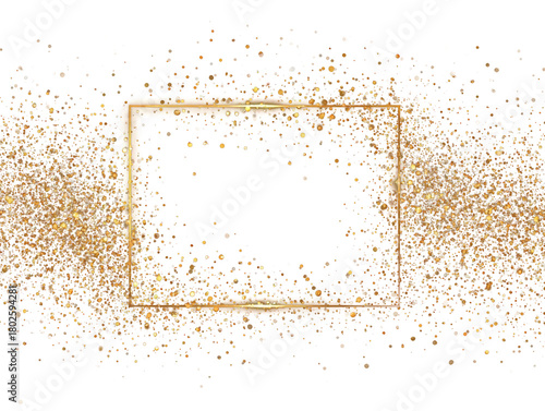 Ornate Golden Square Frame with Scattered Glitter Particles on Transparent Background for Elegant Invitation or Decoration Design Ideal for Graphic Projects Exactly 200 Characters