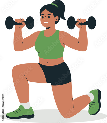 Woman doing lunges with dumbbells workout fitness exercise training strength fit