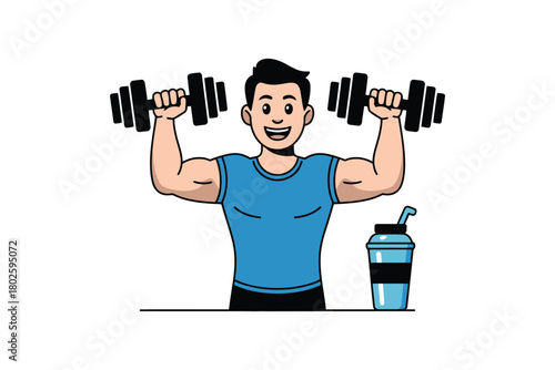 Man lifting dumbbells fitness workout gym exercise training health lifestyle strong