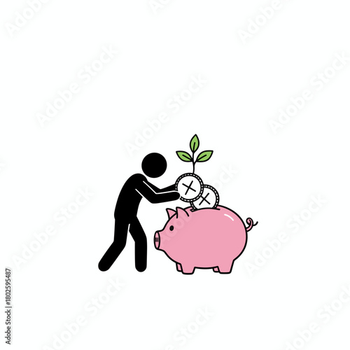 person puts money into a pink piggy bank, growing and increasing his resources