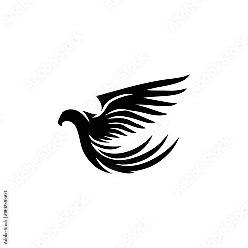 Majestic Black Eagle Hawk Bird Flying Logo Emblem Design Icon