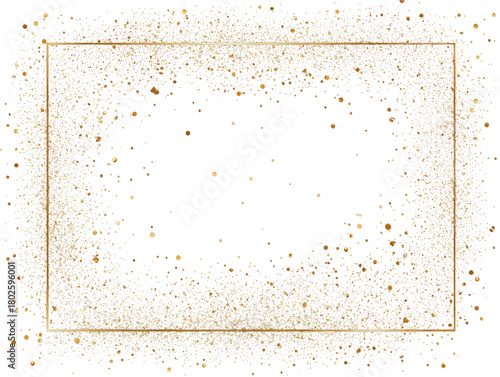 Gold Glitter Frame with Golden Confetti Sparkles on Transparent Background for Celebratory Invitations and Festive Decorations Elegant Graphic Element Design Resource with Copy Space