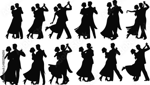 Romantic couple dancing silhouette illustration