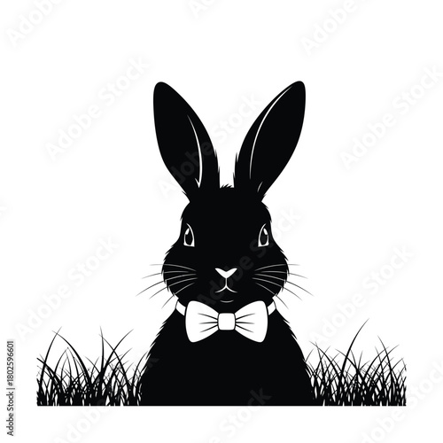 Black bunny rabbit wearing a bowtie silhouette