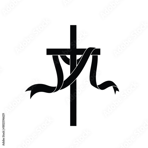 Black cross with flowing ribbon silhouette