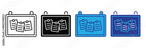 Set of four calendar icons showing pinned notes, representing planning, scheduling, reminders, and organization for business and personal life concepts
