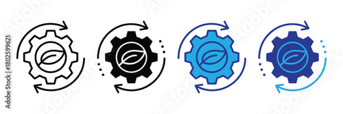 Recycle gear symbol with leaf inside, representing eco-friendly mechanical systems and sustainable industry processes, isolated