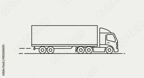 A detailed illustration of a semi-truck, depicted in a minimalist line art style, moving on a road.