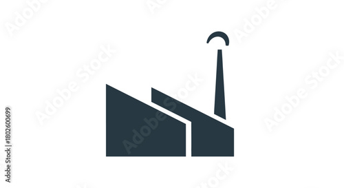Illustration of a factory with a tall smokestack emitting smoke, symbolizing industry and manufacturing.