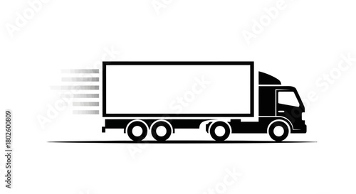 Black silhouette of a delivery truck with a blank white container, representing transportation and logistics.