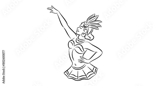 A charming line drawing of a dancer in costume, performing elegantly.