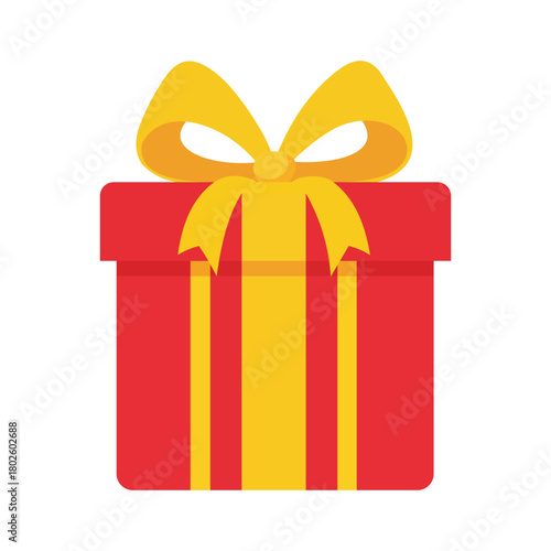 Red gift box with yellow ribbon and bow