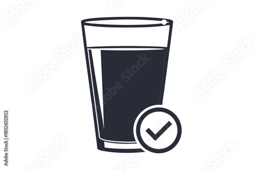 Water glass icon shows successful hydration with check mark as a vector