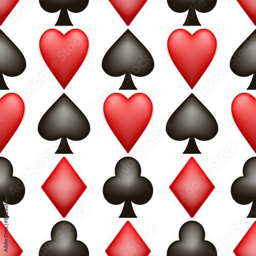 Card suit seamless pattern. Vector 3d background